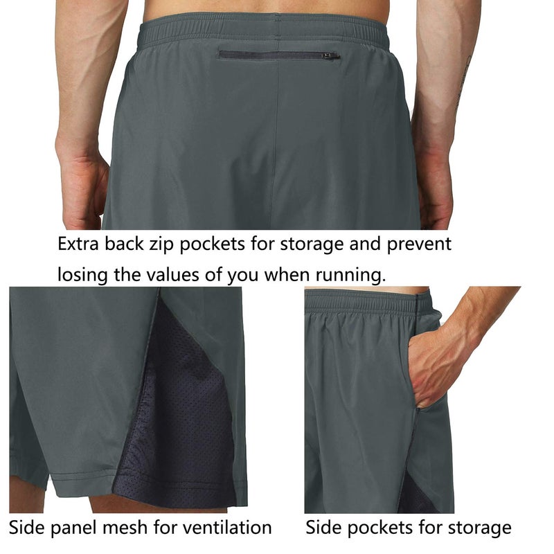 EZRUN Men's 7 Inch Quick Dry Running Shorts Workout Sport Fitness Short with Liner Zip Pocket(Grey,L) - Image 5